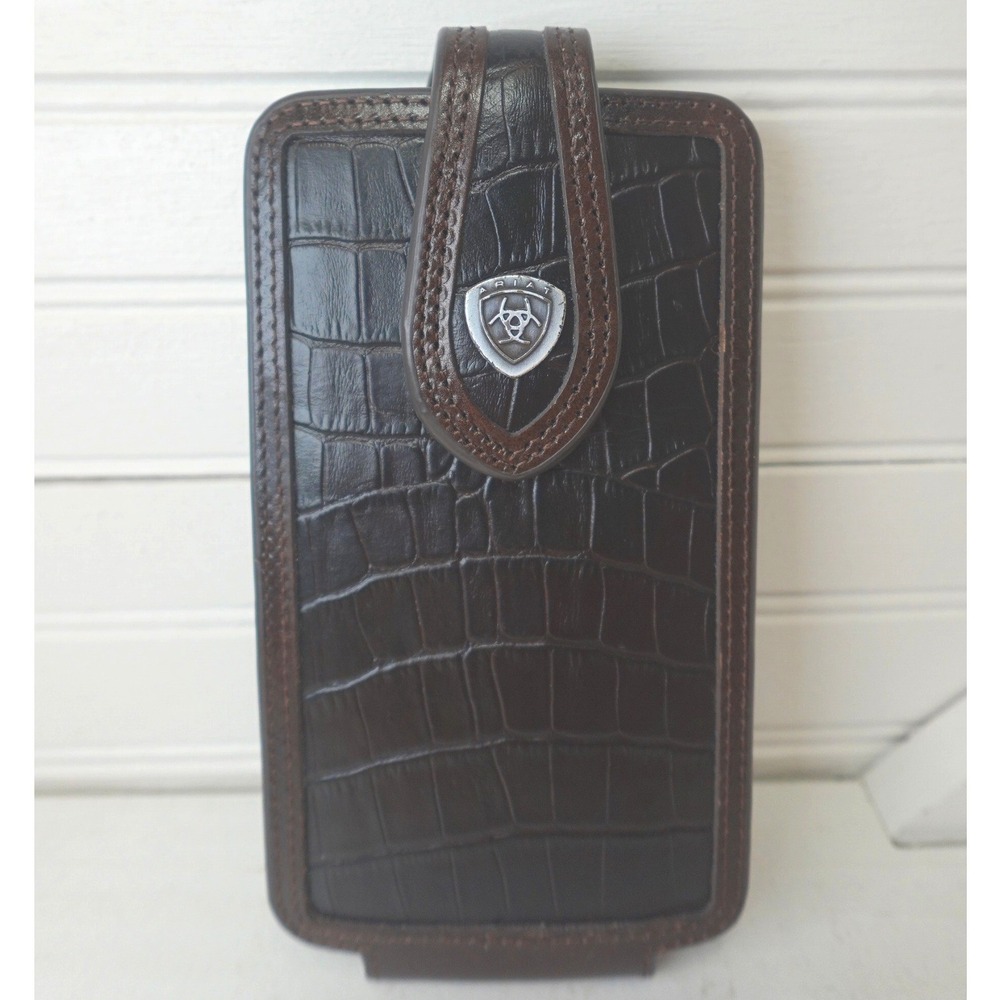 Ariat Black Croc Print Chocolate Trim Large Cell Phone Case Magnet Flap *NO CLIP